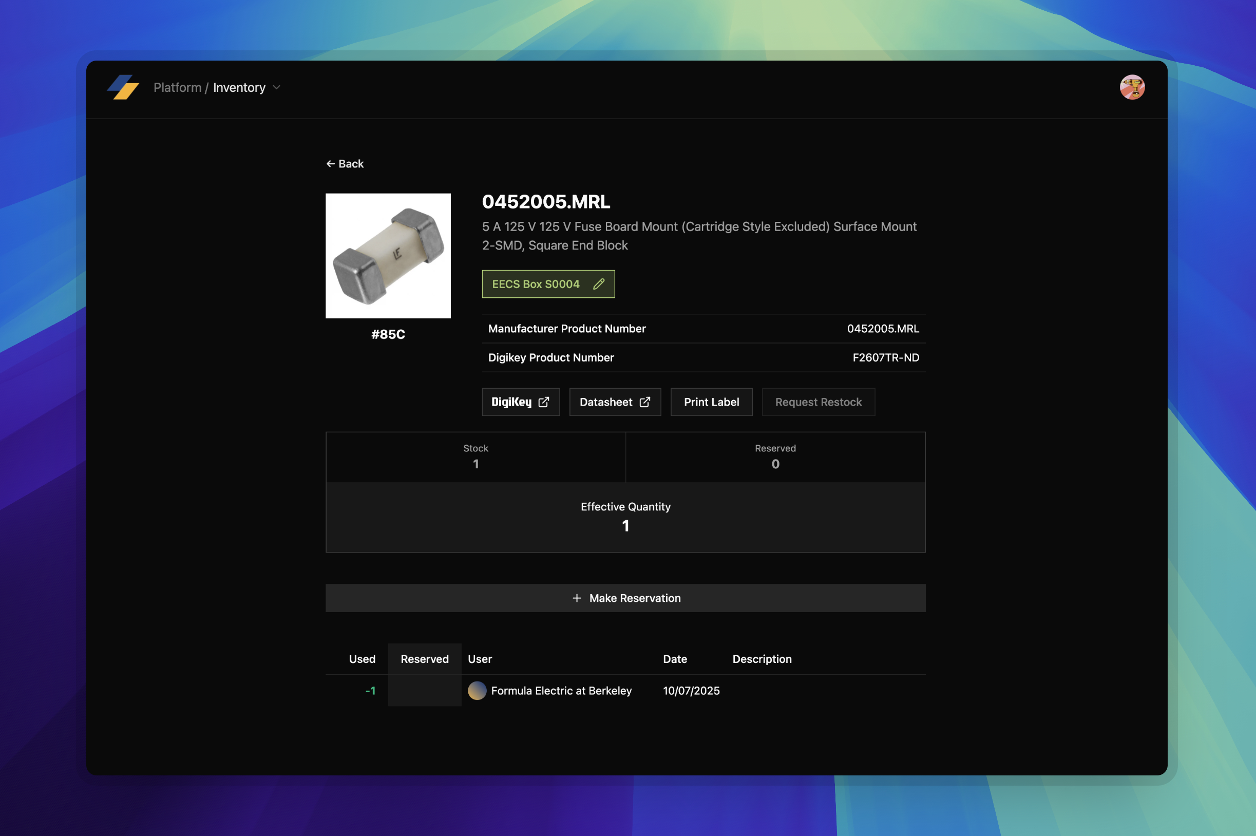 inventory item screen (desktop)